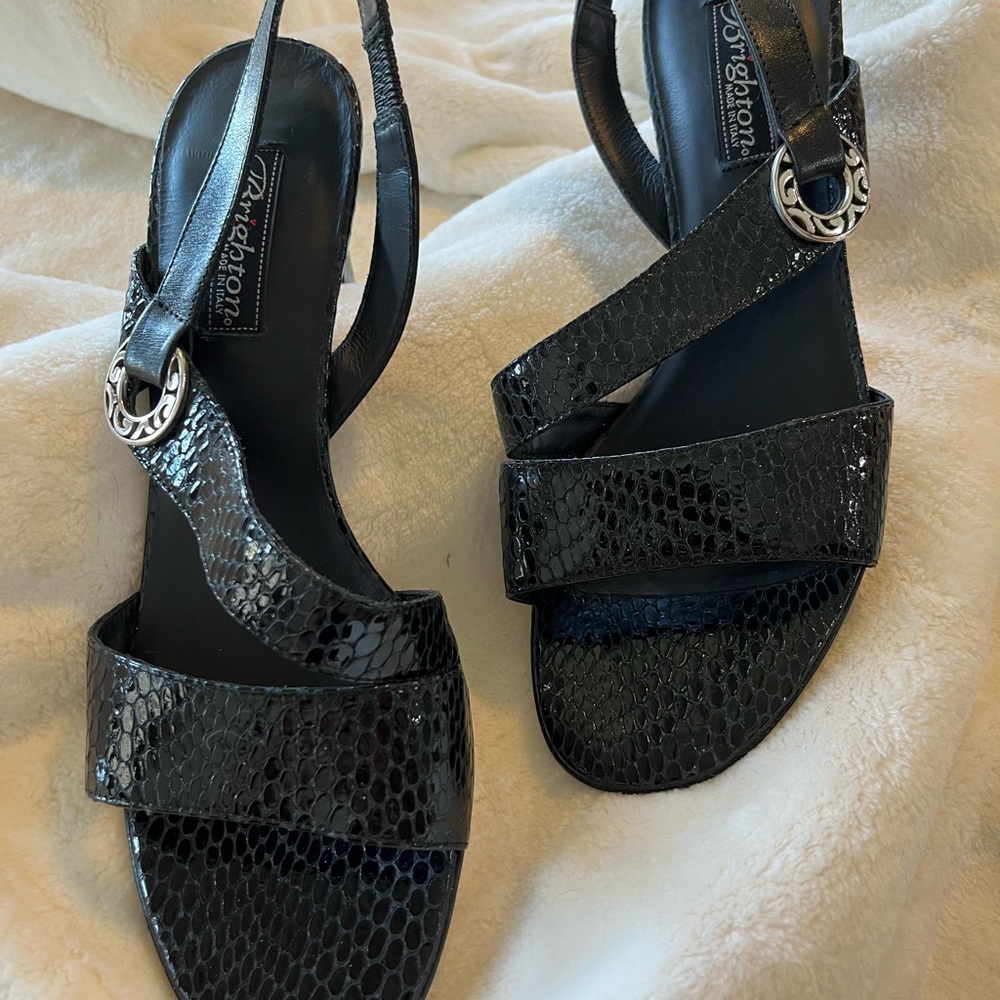 Elegant Brighton “Rivoli” Black Slingback Heels with Textured Finish